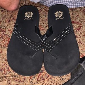 Yellow box flip flops